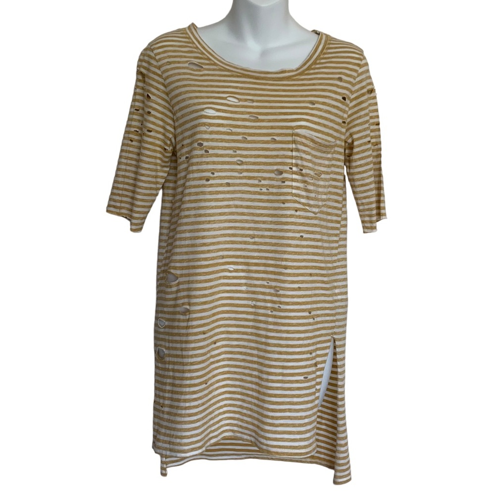 Free People Striped Shredded Boho Tunic Top Size XS